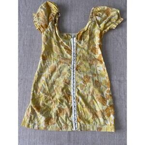 URBAN OUTFITTERS Britney Yellow Floral Puffy Short Sleeves Smock Mini Dress M
